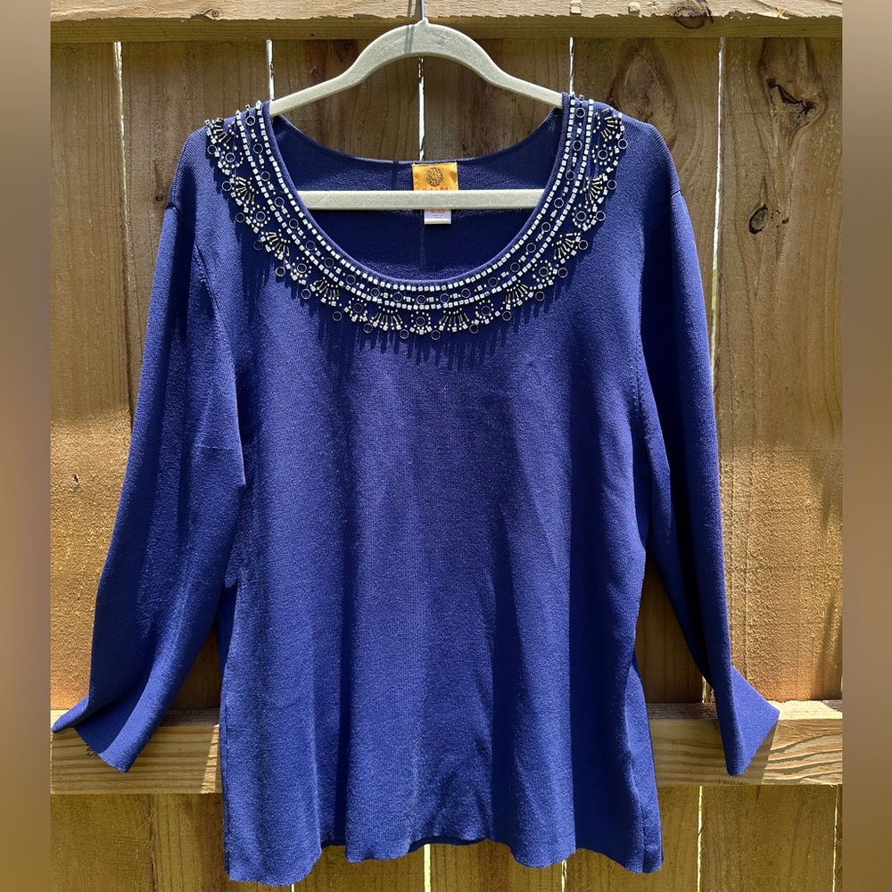 Ruby Rd. Blue Embellished Blouse